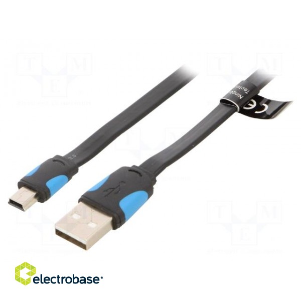Cable | flat,USB 2.0 | USB A plug,USB B mini plug | nickel plated