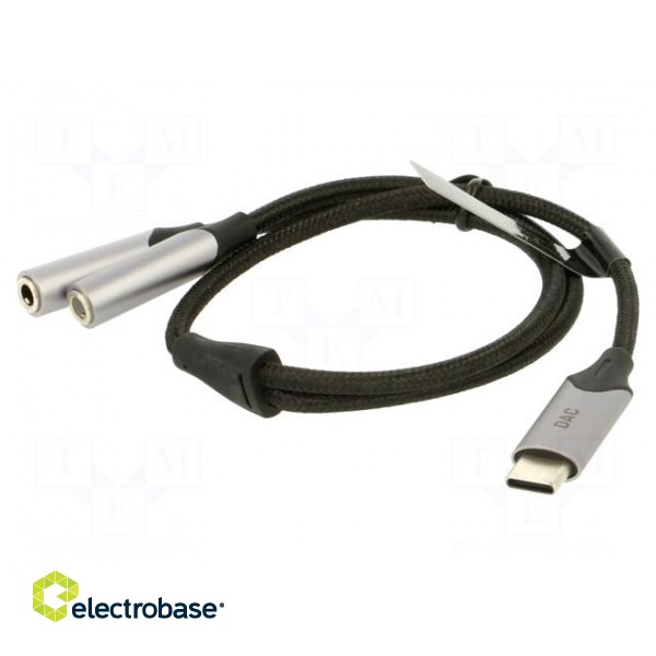 Cable | Jack 3.5mm socket x2,USB C plug | nickel plated | 0.3m