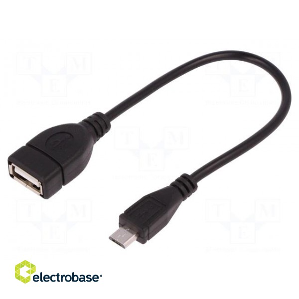Cable | OTG,USB 2.0 | USB A socket,USB B micro plug | 0.2m | black