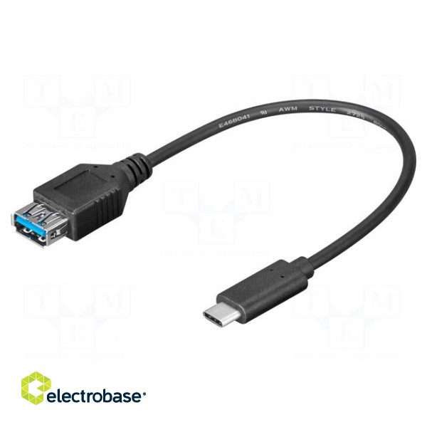 Cable | OTG,USB 3.0 | USB A socket,USB C plug | 0.2m | black | 5Gbps