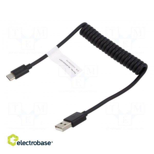 Cable | Power Delivery (PD),coiled,USB 2.0 | nickel plated | black