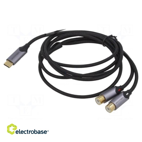 Cable | RCA socket x2,USB C plug | gold-plated | 1.5m | black | 29AWG