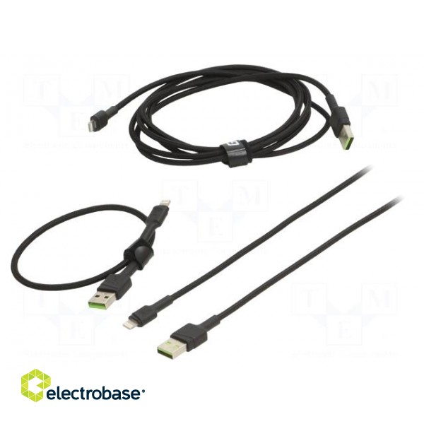 Cable | USB 2.0 | Apple Lightning plug,USB A plug | black | 480Mbps