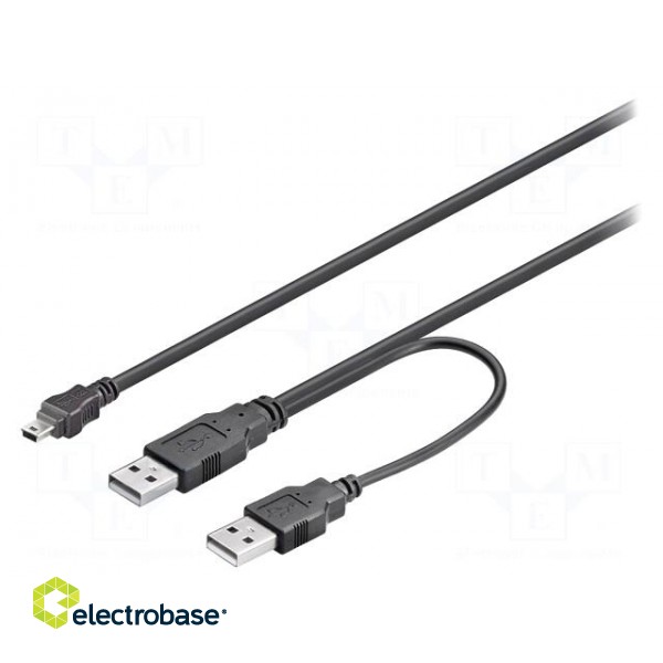 Cable | USB 2.0 | USB A plug x2,USB B mini plug | 600mm | black | PVC