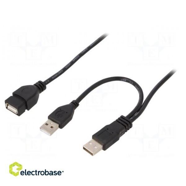 Cable | USB 2.0 | USB A plug x2,USB B mini plug | gold-plated | 0.9m