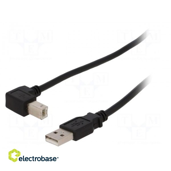 Cable | USB 2.0 | USB A plug,USB B angled plug | 0.5m | black | PVC