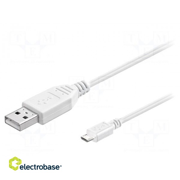 Cable | USB 2.0 | USB A plug,USB B micro plug | 1m | white | Core: Cu