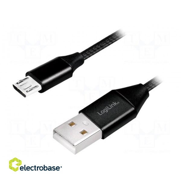 Cable | USB 2.0 | USB A plug,USB B micro plug | 0.3m | black | PVC