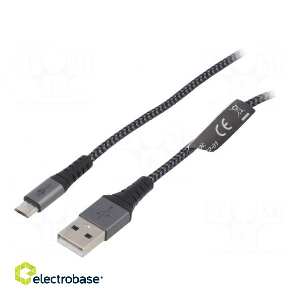 Cable | USB 2.0 | USB A plug,USB B micro plug | 1m | 480Mbps | textile