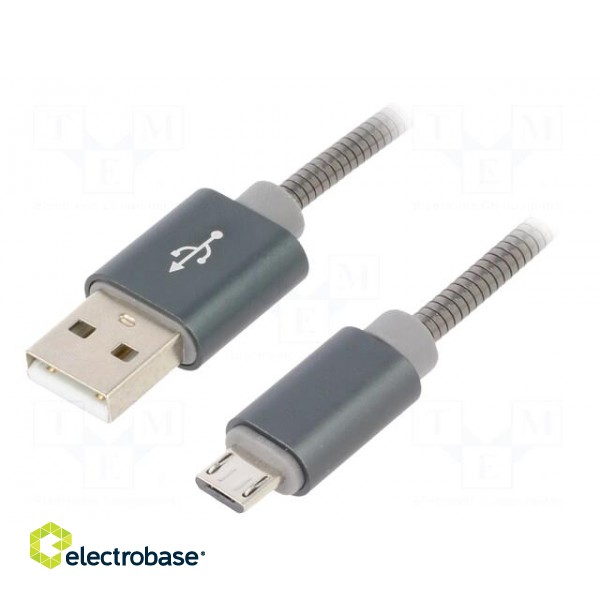 Cable | USB 2.0 | USB A plug,USB B micro plug | 1m | grey | 480Mbps