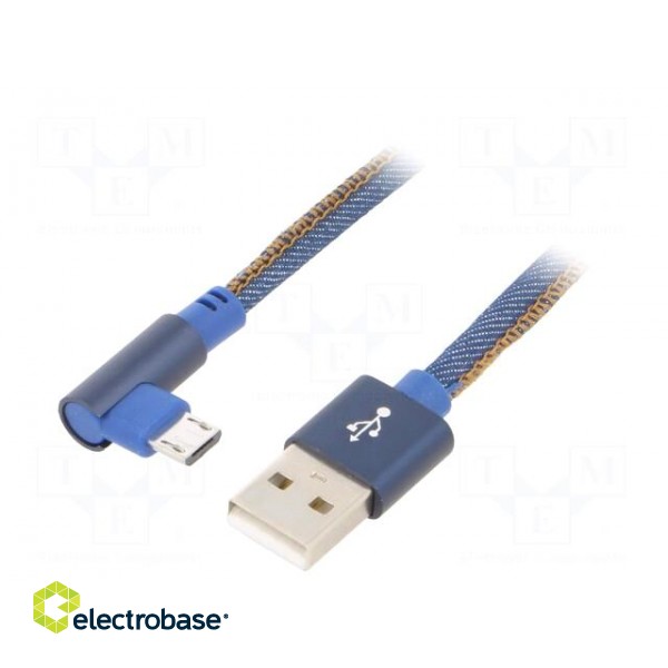 Cable | USB 2.0 | USB A plug,USB B micro plug (angle) | 1m | blue