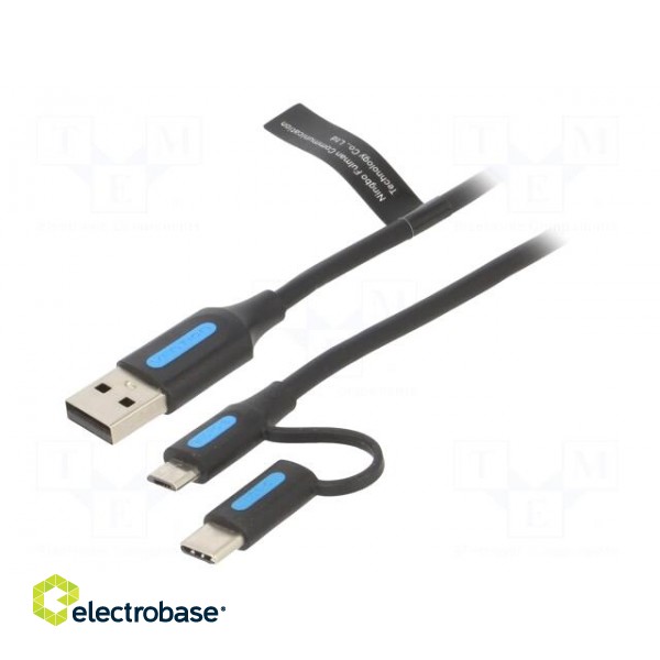 Cable | USB 2.0 | USB A plug,USB B micro plug,USB C plug | 0.25m
