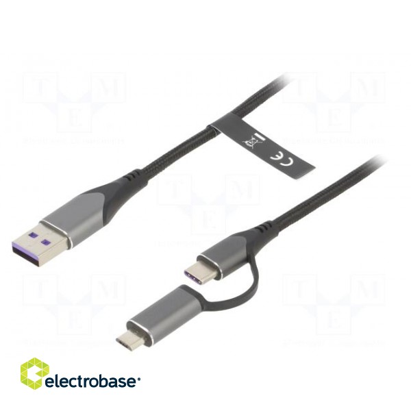 Cable | USB 2.0 | USB A plug,USB B micro plug,USB C plug | 0.5m