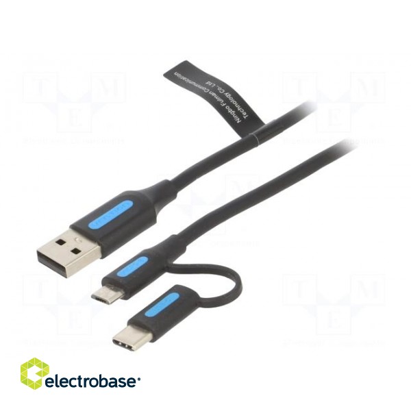 Cable | USB 2.0 | USB A plug,USB B micro plug,USB C plug | 1.5m