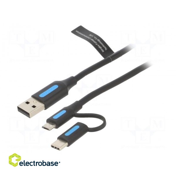 Cable | USB 2.0 | USB A plug,USB B micro plug,USB C plug | 1m | 3A