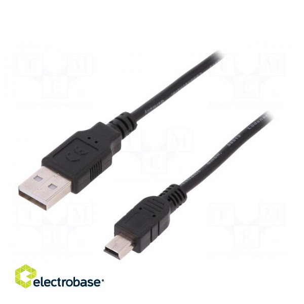 Cable | USB 2.0 | USB A plug,USB B mini plug | nickel plated | 3m