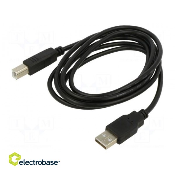 Cable | USB 2.0 | USB A plug,USB B plug | 3m | black | Core: Cu | 28AWG