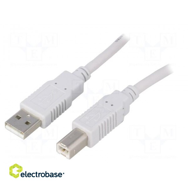 Cable | USB 2.0 | USB A plug,USB B plug | 3m | grey | Core: CCA