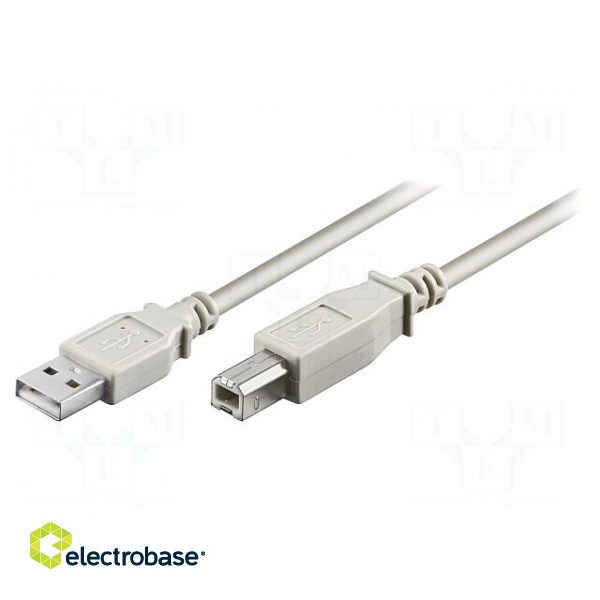 Cable | USB 2.0 | USB A plug,USB B plug | 3m | grey | Core: Cu | 480Mbps