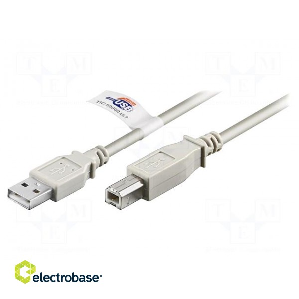 Cable | USB 2.0 | USB A plug,USB B plug | 5m | grey | Core: Cu | 480Mbps
