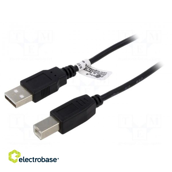 Cable | USB 2.0 | USB A plug,USB B plug | 5m | black | Core: CCS | PVC