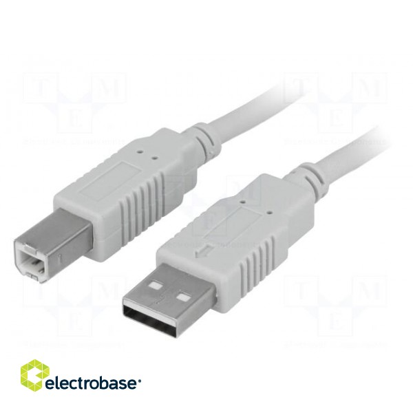 Cable | USB 2.0 | USB A plug,USB B plug | 5m | light grey