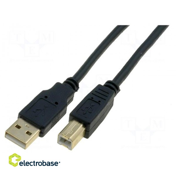 Cable | USB 2.0 | USB A plug,USB B plug | gold-plated | 3m | black | PVC