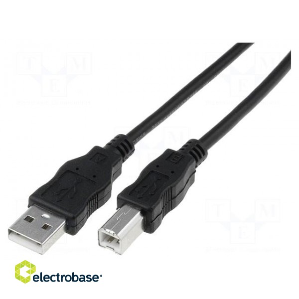 Cable | USB 2.0 | USB A plug,USB B plug | nickel plated | 0.5m | black