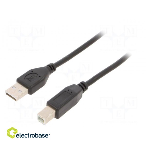 Cable | USB 2.0 | USB A plug,USB B plug | nickel plated | 1.5m | black