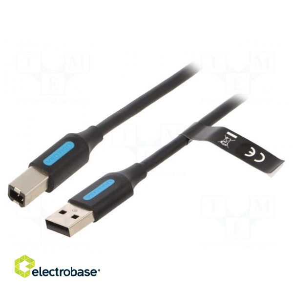 Cable | USB 2.0 | USB A plug,USB B plug | nickel plated | 3m | black