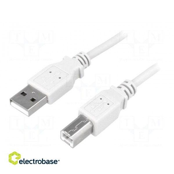 Cable | USB 2.0 | USB A plug,USB B plug | nickel plated | 1.8m | grey