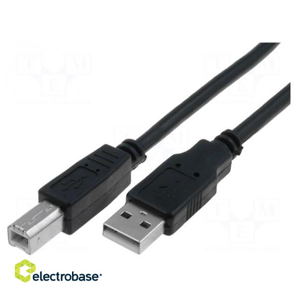 Cable | USB 2.0 | USB A plug,USB B plug | nickel plated | 5m | black