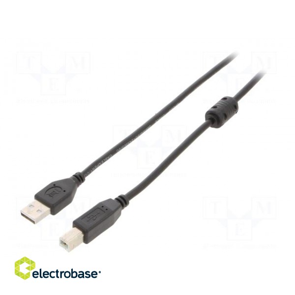 Cable | USB 2.0 | USB A plug,USB B plug | nickel plated | 3m | black