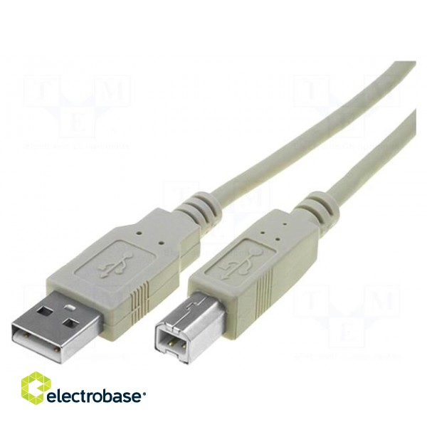 Cable | USB 2.0 | USB A plug,USB B plug | nickel plated | 1.8m | grey