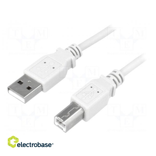 Cable | USB 2.0 | USB A plug,USB B plug | nickel plated | 3m | grey