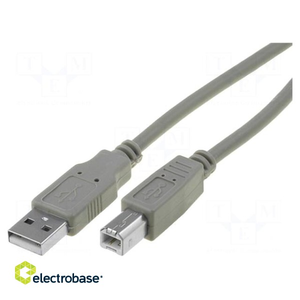 Cable | USB 2.0 | USB A plug,USB B plug | nickel plated | 5m | grey