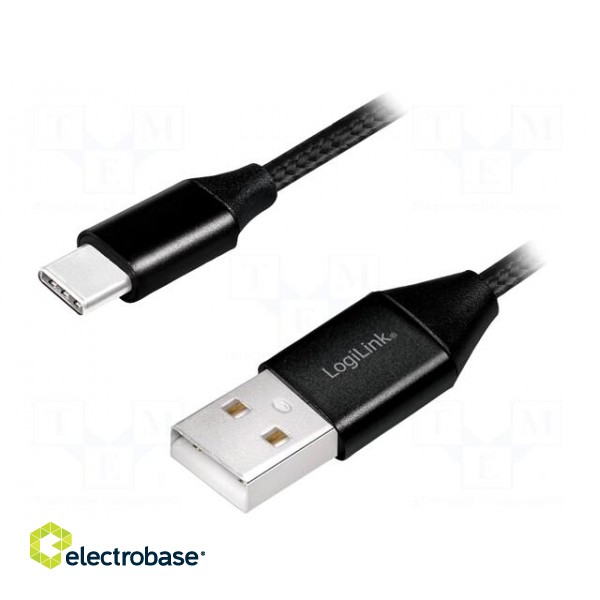 Cable | USB 2.0 | USB A plug,USB C plug | 0.3m | black | PVC | textile