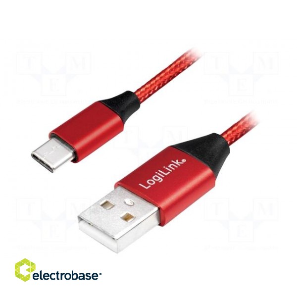 Cable | USB 2.0 | USB A plug,USB C plug | 0.3m | red | PVC | textile