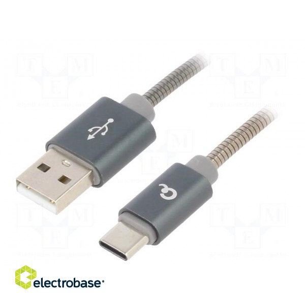 Cable | USB 2.0 | USB A plug,USB C plug | 1m | grey | 480Mbps | textile