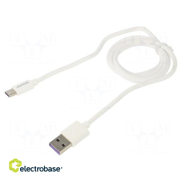 Cable | USB 2.0 | USB A plug,USB C plug | 1m | white | 480Mbps | 5A