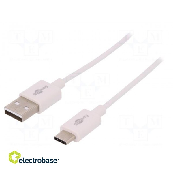 Cable | USB 2.0 | USB A plug,USB C plug | 1m | white | Core: Cu | 480Mbps