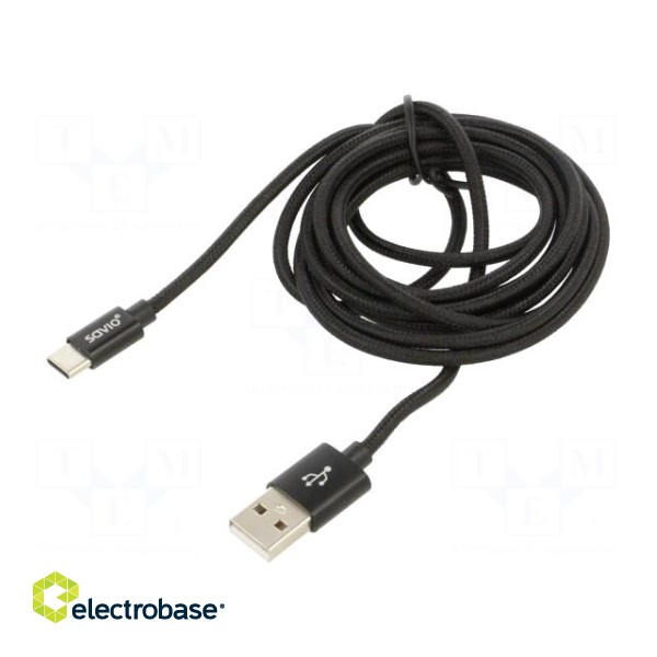 Cable | USB 2.0 | USB A plug,USB C plug | 2m | black | 480Mbps | textile