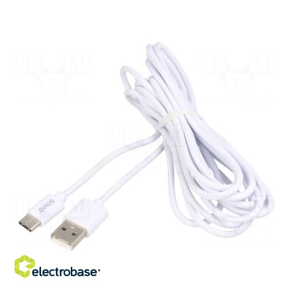 Cable | USB 2.0 | USB A plug,USB C plug | 3m | white | 480Mbps | 2A