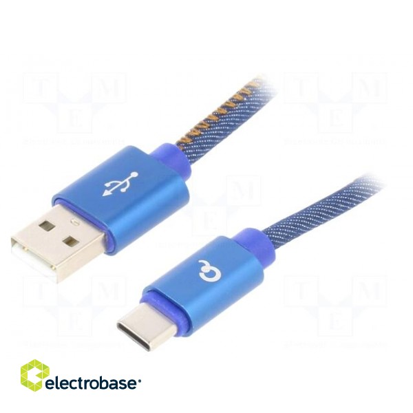 Cable | USB 2.0 | USB A plug,USB C plug | gold-plated | 1m | blue