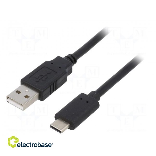 Cable | USB 2.0 | USB A plug,USB C plug | gold-plated | 1m | black | PVC