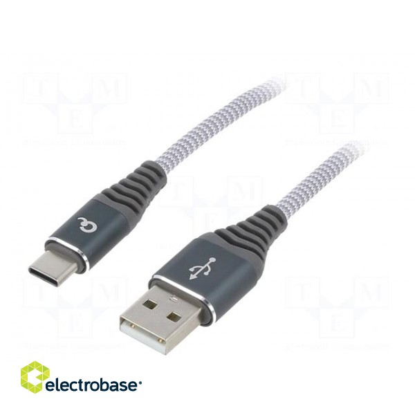 Cable | USB 2.0 | USB A plug,USB C plug | gold-plated | 1m | grey