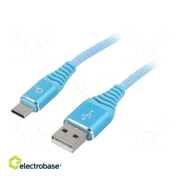 Cable | USB 2.0 | USB A plug,USB C plug | gold-plated | 1m | turquoise
