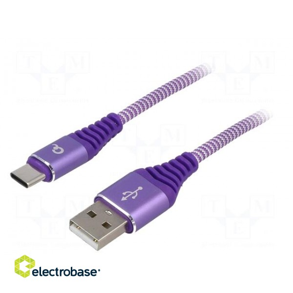 Cable | USB 2.0 | USB A plug,USB C plug | gold-plated | 1m | violet