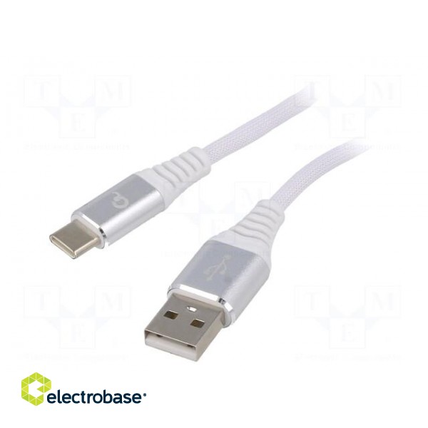 Cable | USB 2.0 | USB A plug,USB C plug | gold-plated | 1m | white