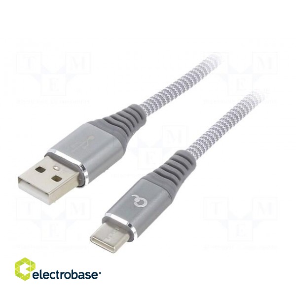 Cable | USB 2.0 | USB A plug,USB C plug | gold-plated | 2m | grey